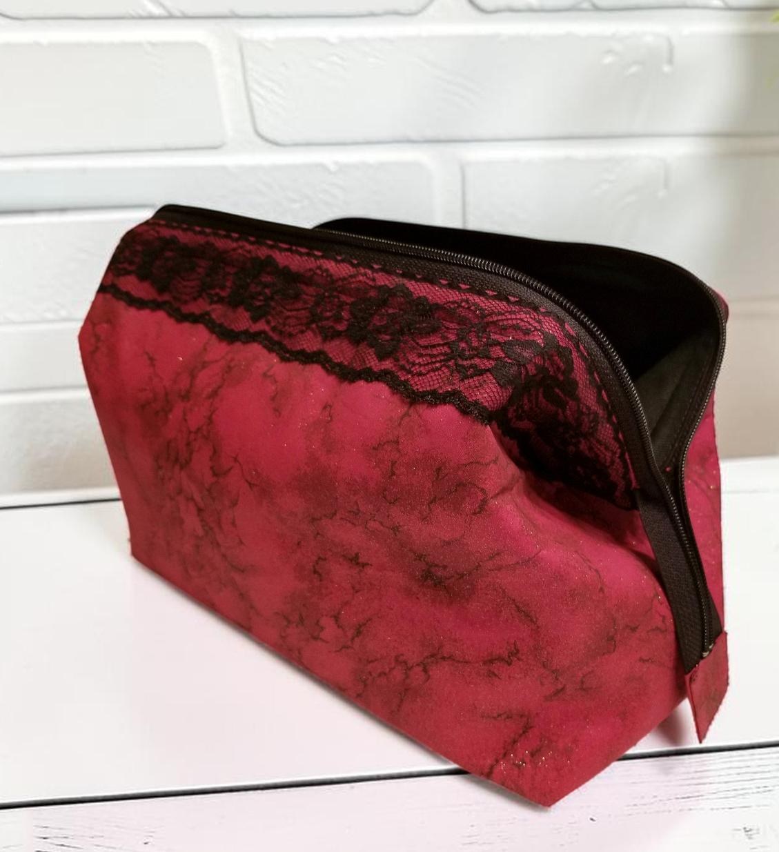Red Lace Doctor Bag Travel Kit, Cosmetic Pouch, Curling Iron Case, view 3