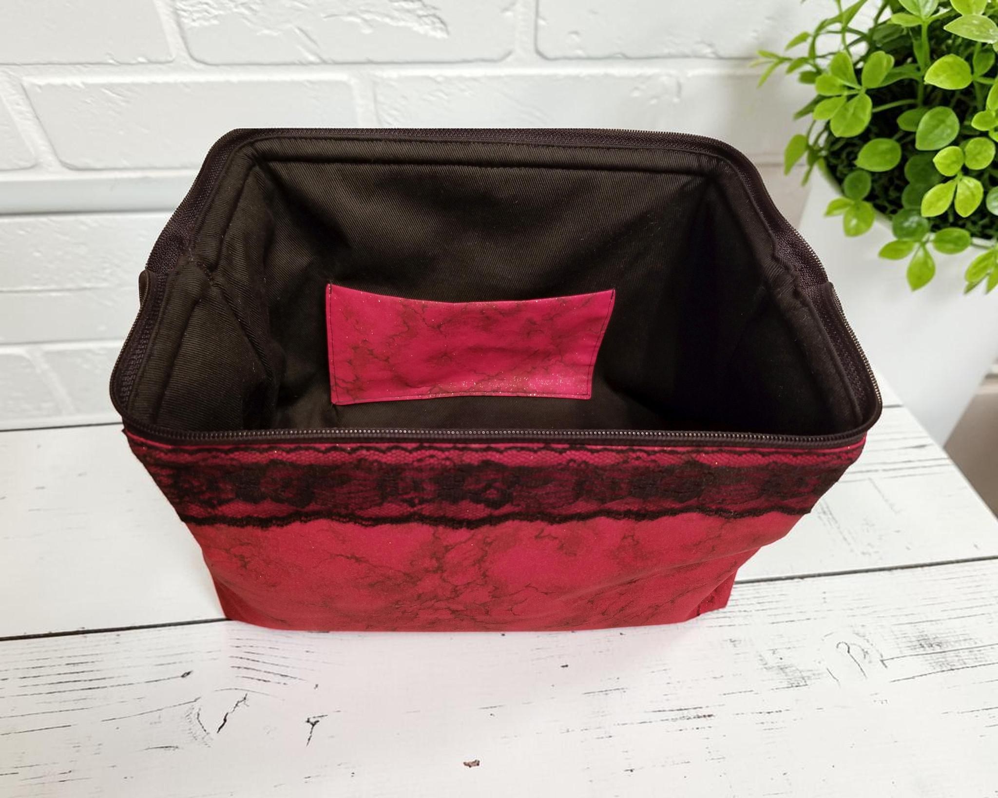 Red Lace Doctor Bag Travel Kit, Cosmetic Pouch, Curling Iron Case, view 4