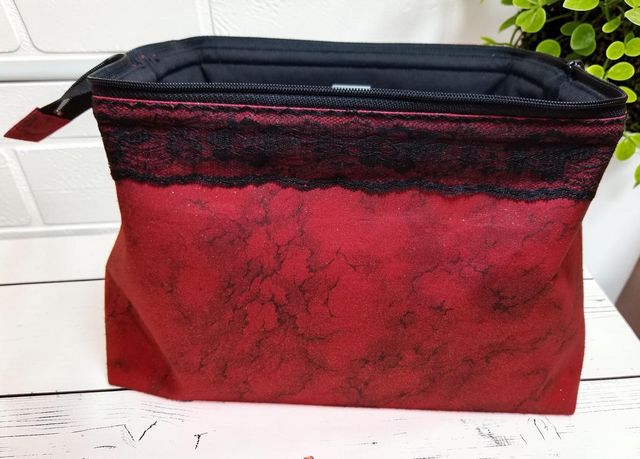 Red Lace Doctor Bag Travel Kit, Cosmetic Pouch, Curling Iron Case, view 5