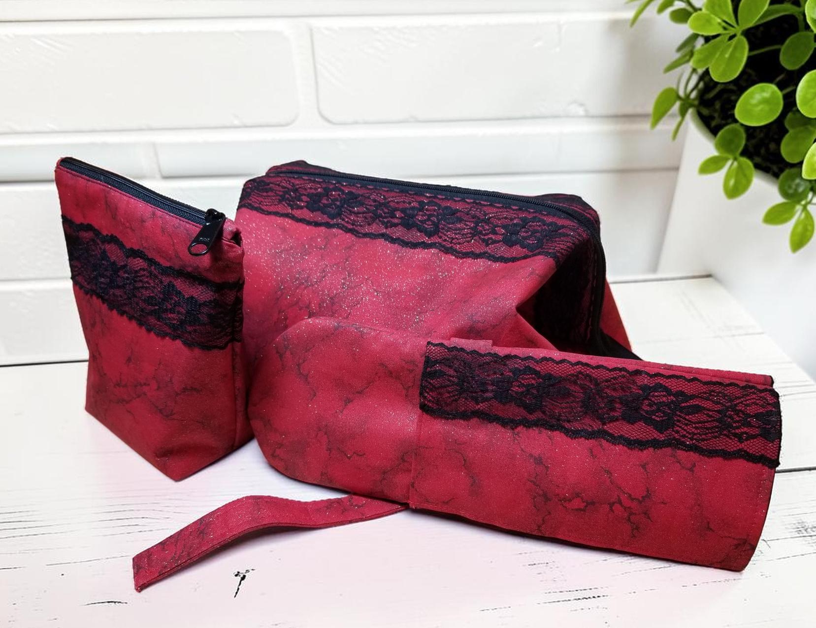 Red Lace Doctor Bag Travel Kit, Cosmetic Pouch, Curling Iron Case, view 7
