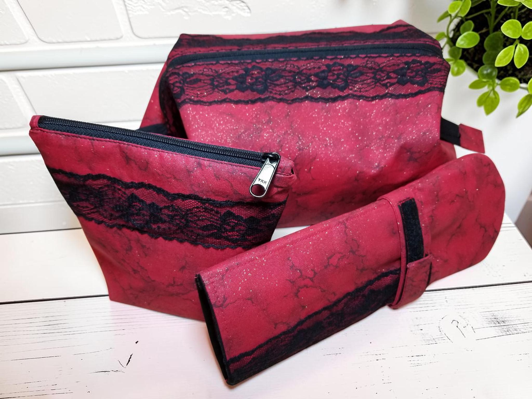 Red Lace Doctor Bag Travel Kit, Cosmetic Pouch, Curling Iron Case, view 8
