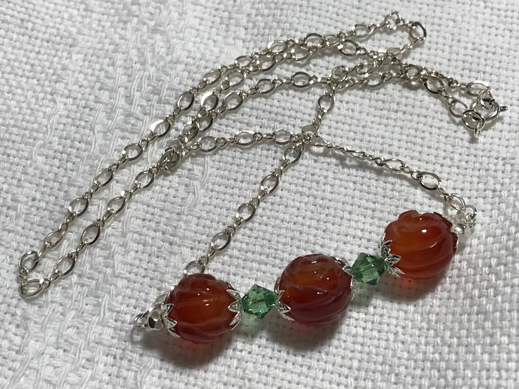 Engraved Carnelian Rosebud Necklace With Crystal Accents, view 2