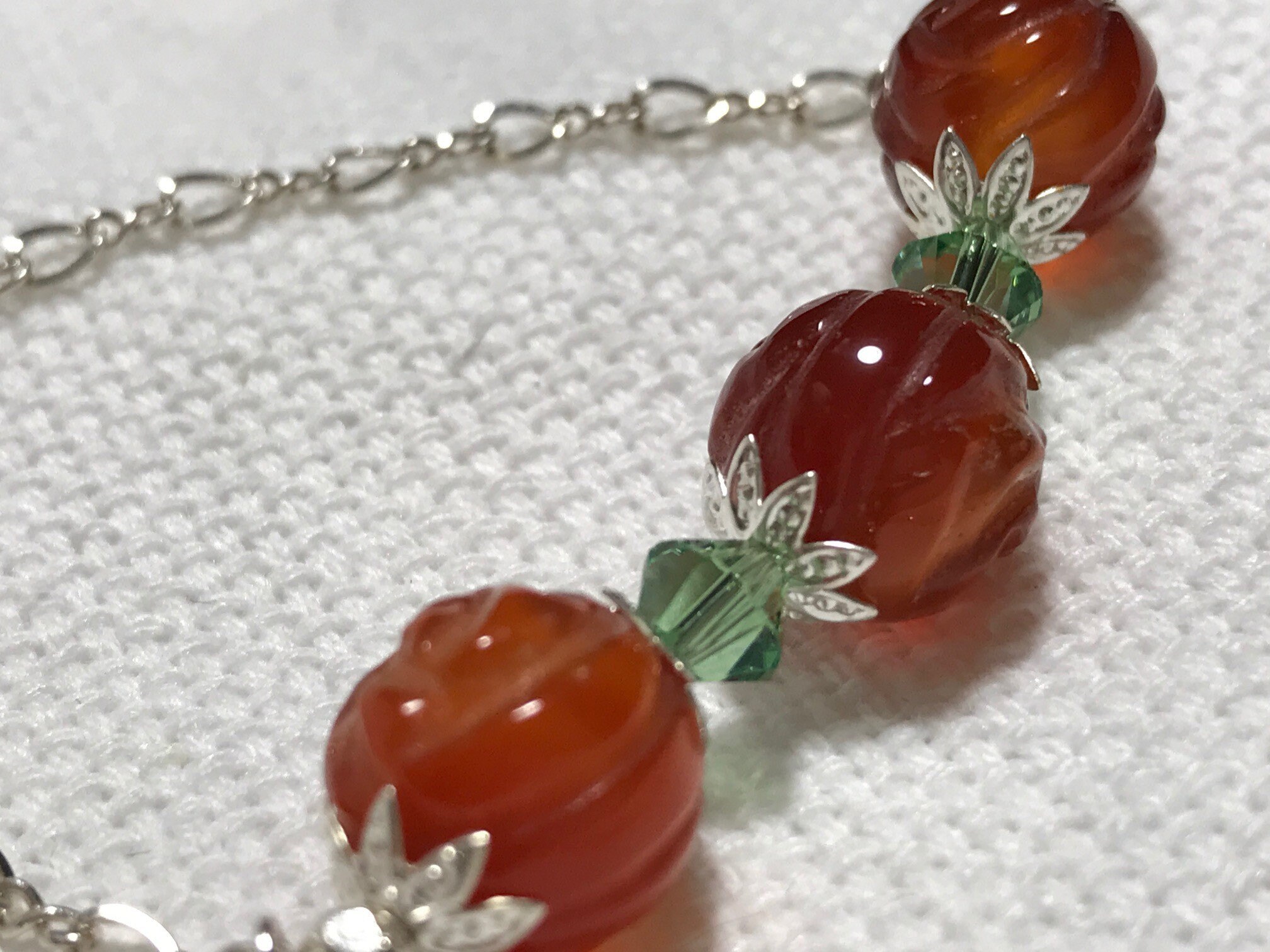 Engraved Carnelian Rosebud Necklace With Crystal Accents, view 5
