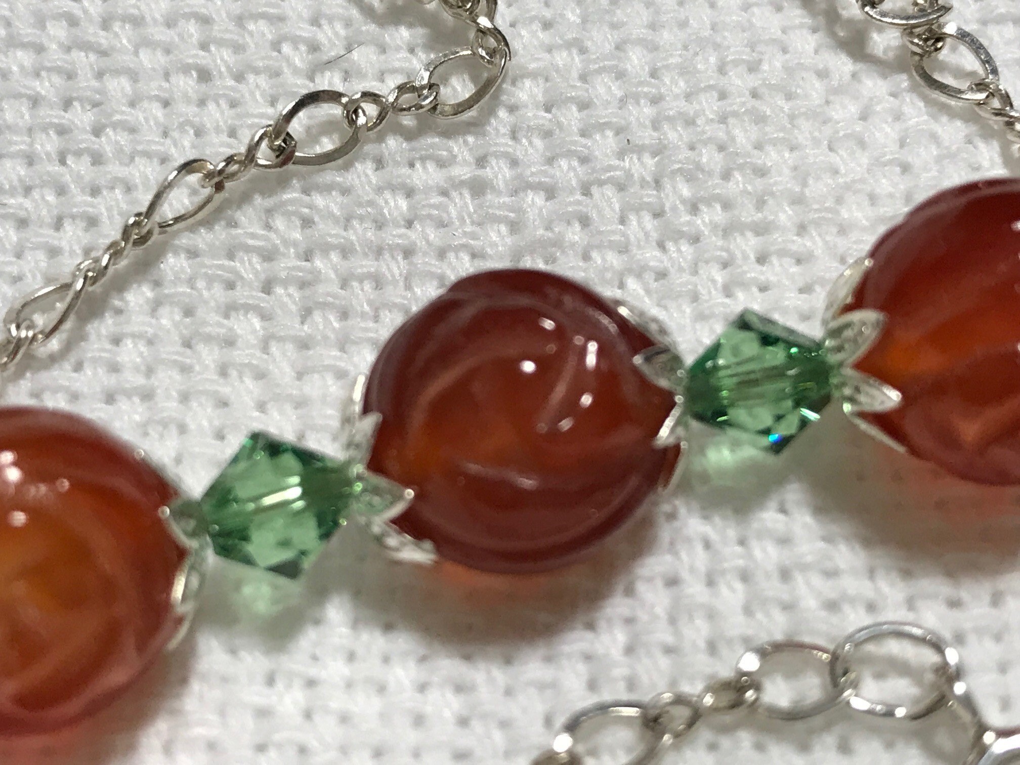 Engraved Carnelian Rosebud Necklace With Crystal Accents, view 6