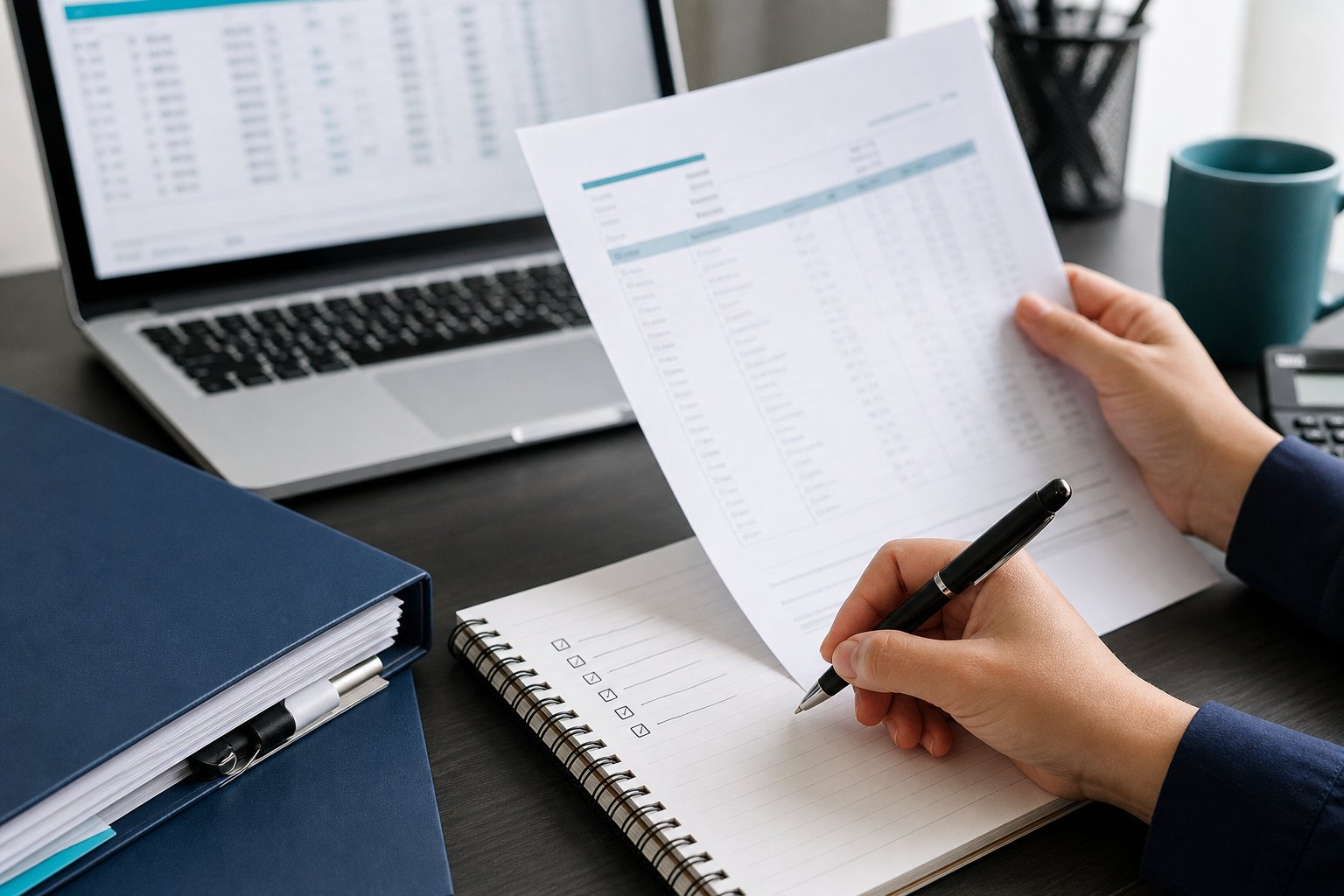 Billing professional comparing a payer remittance report with a follow-up checklist