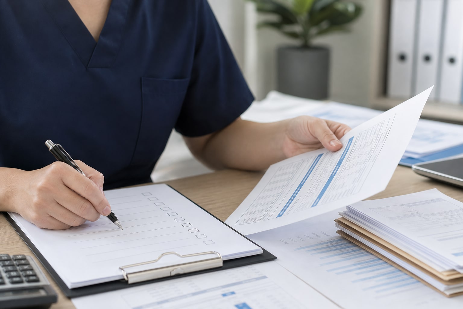 Billing professional comparing a remittance statement with a follow-up checklist