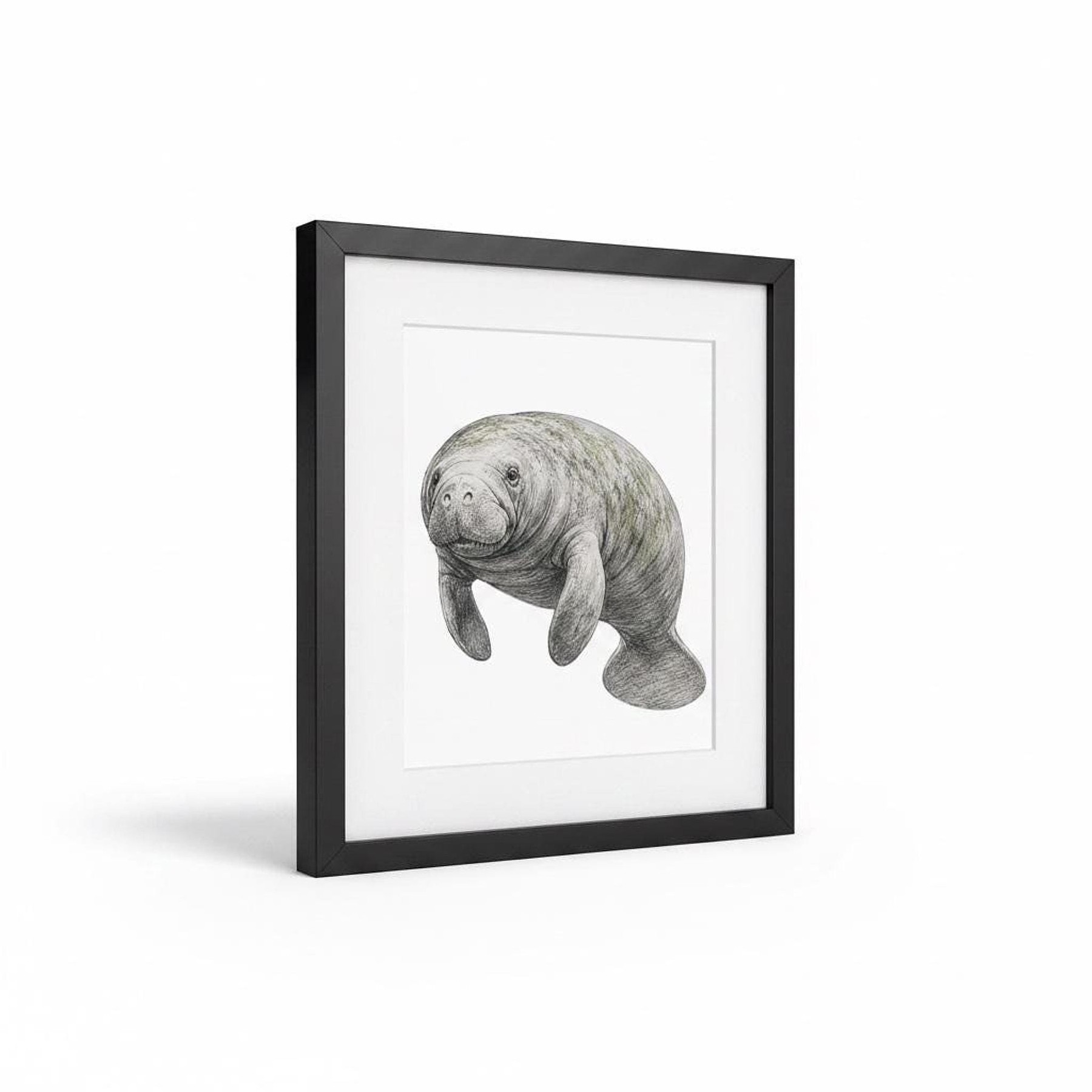 Vintage Manatee Art Print, Framed Coastal Wall Art in Soft Pastels, detail 2