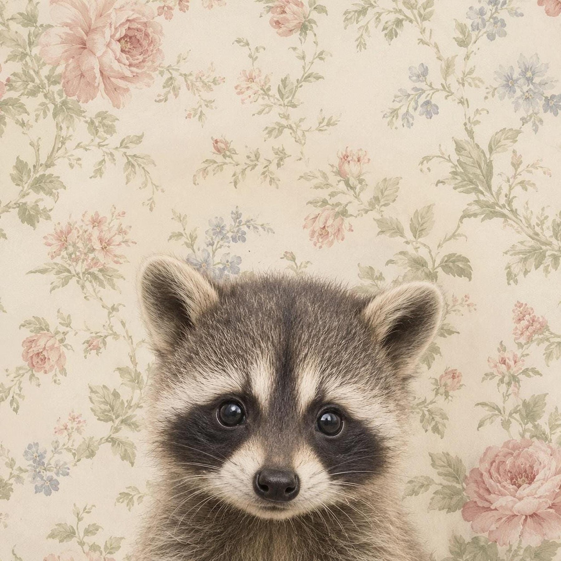 Baby Raccoon Art Print, Vintage Animal Wall Decor for Forest Nursery
