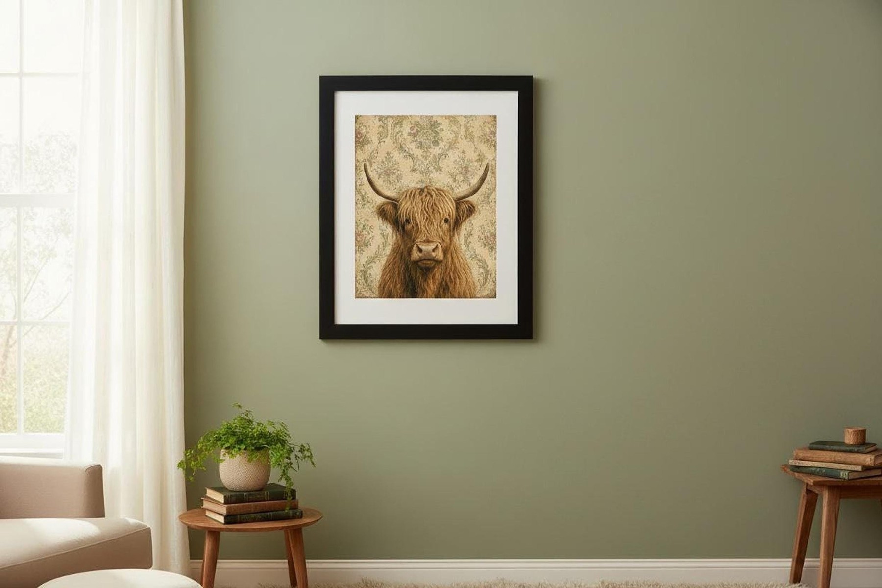 Highland Cow Print on Linen Paper, Rustic Cottage Wall Art, detail 5