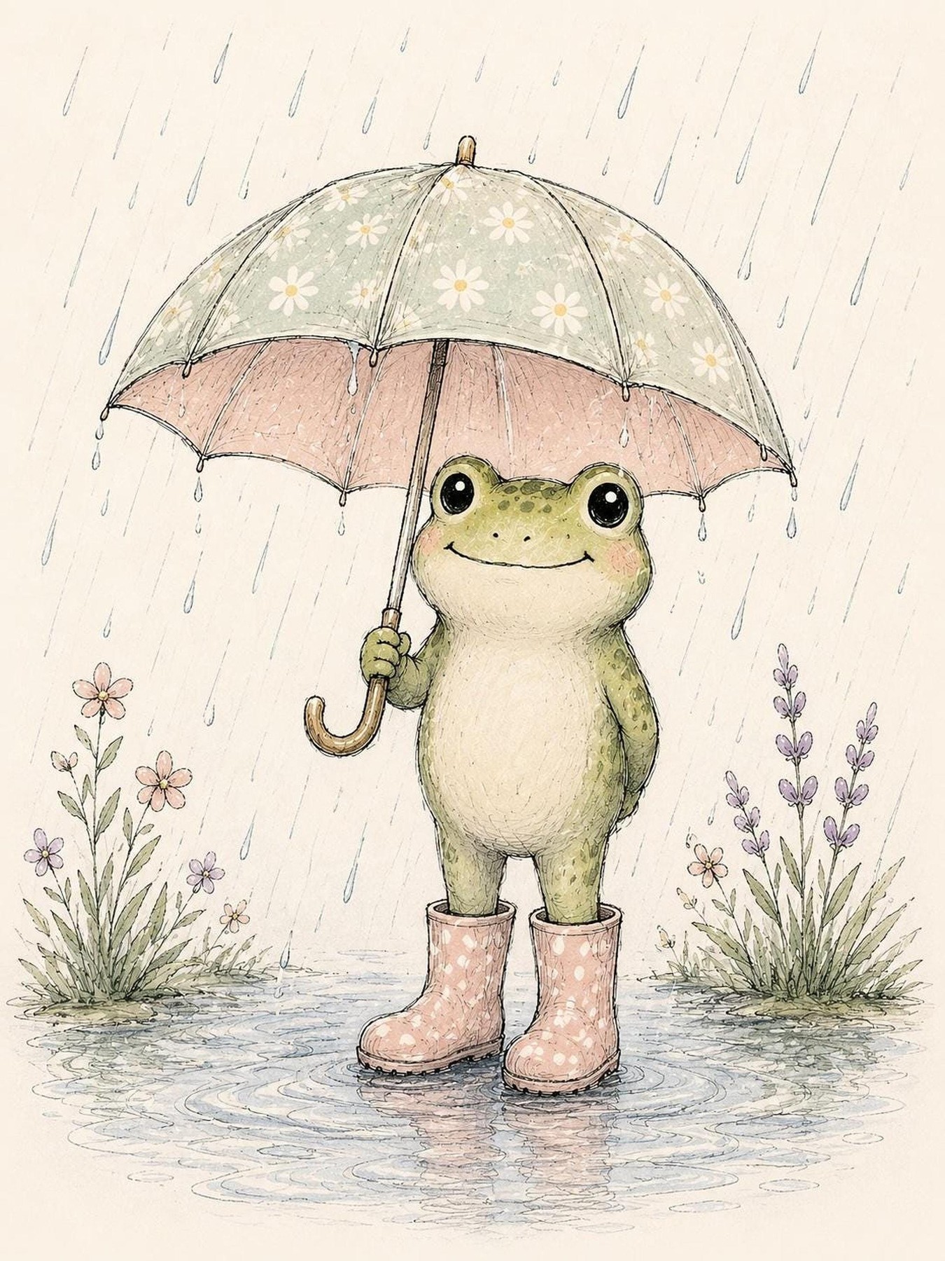 Whimsical Frog Print in Rain Boots, Colorful Wall Art Decor