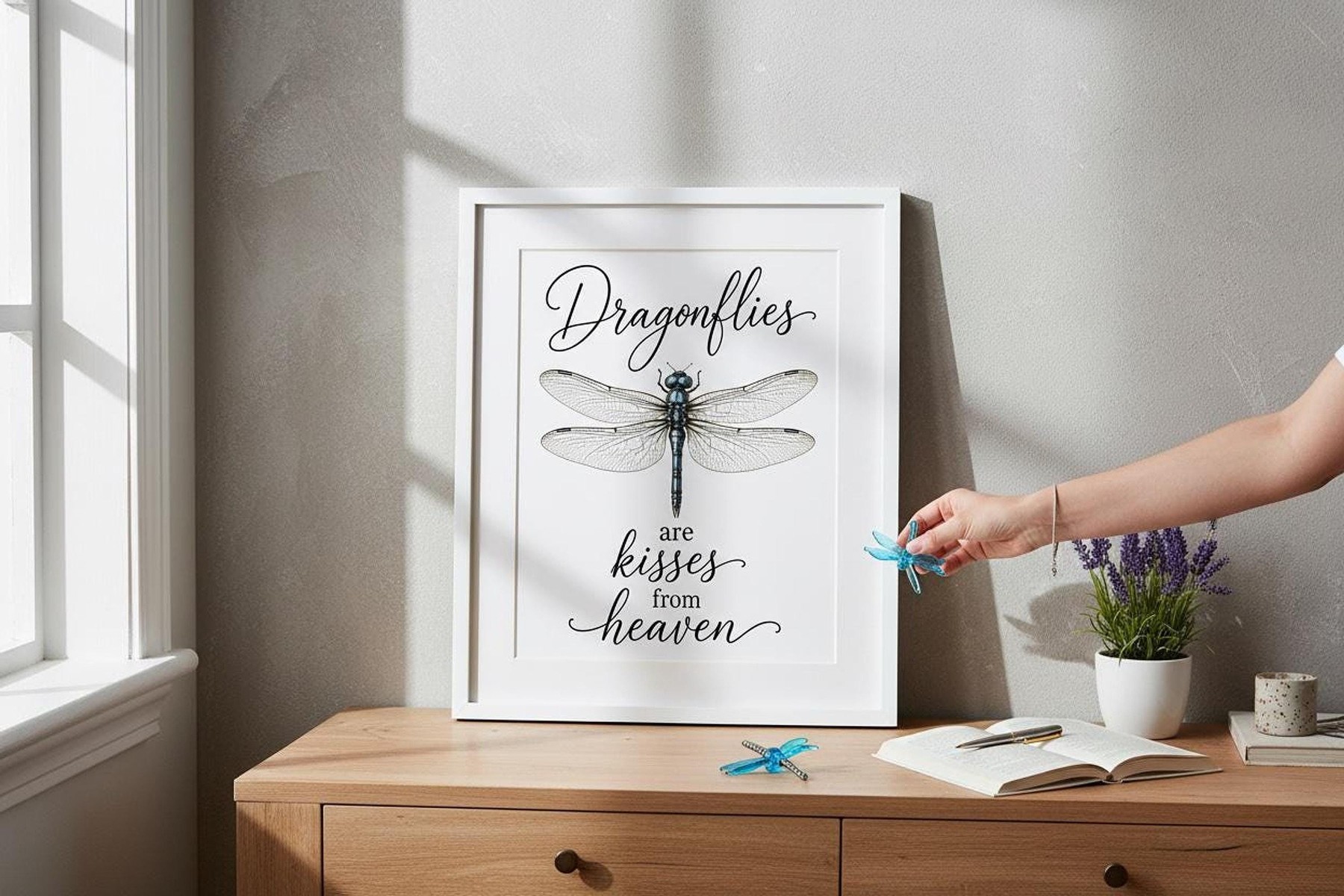 Dragonfly Wall Art, Linen Sympathy Quote with Framed Options, detail 2