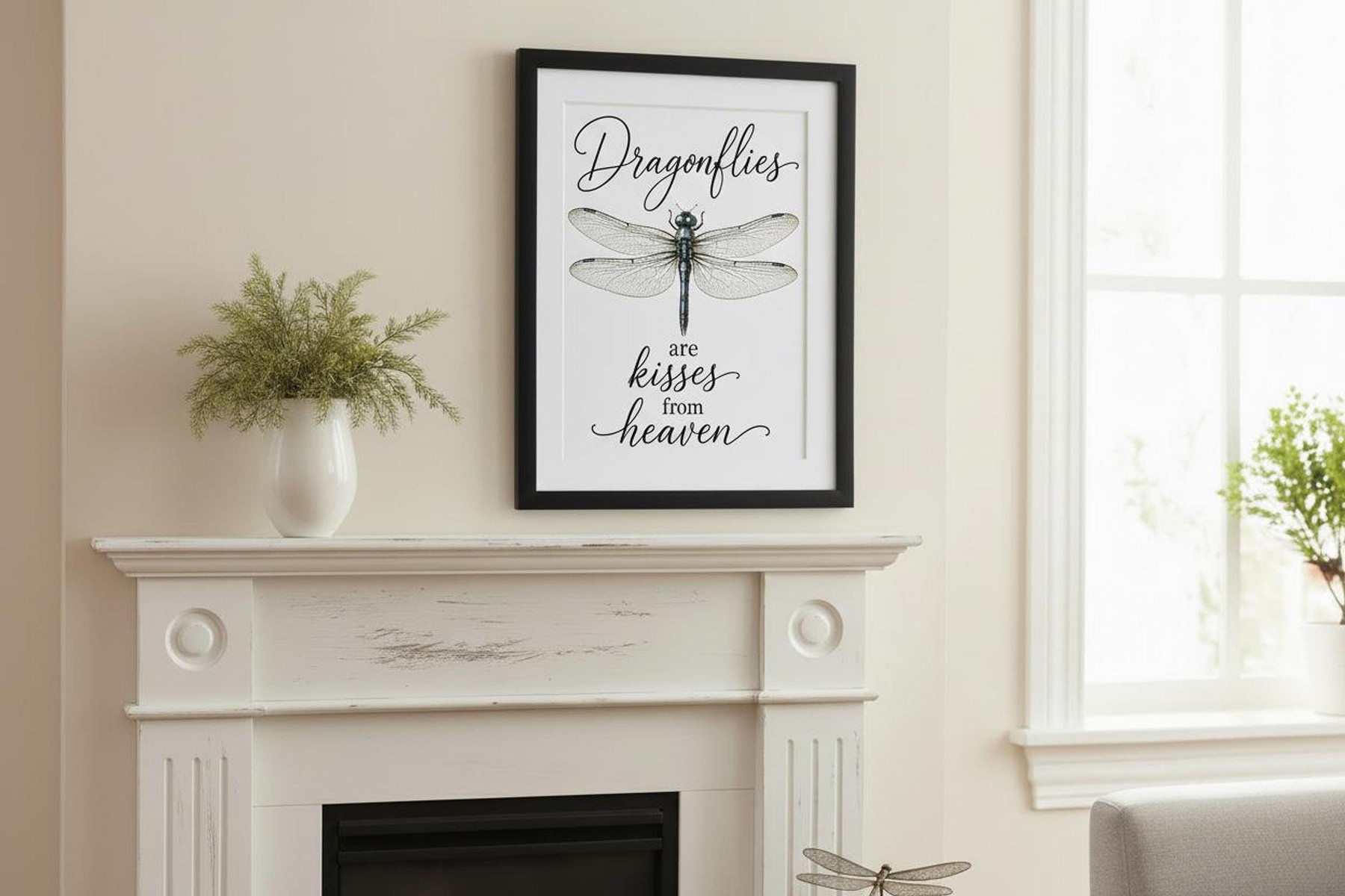 Dragonfly Wall Art, Linen Sympathy Quote with Framed Options, detail 3