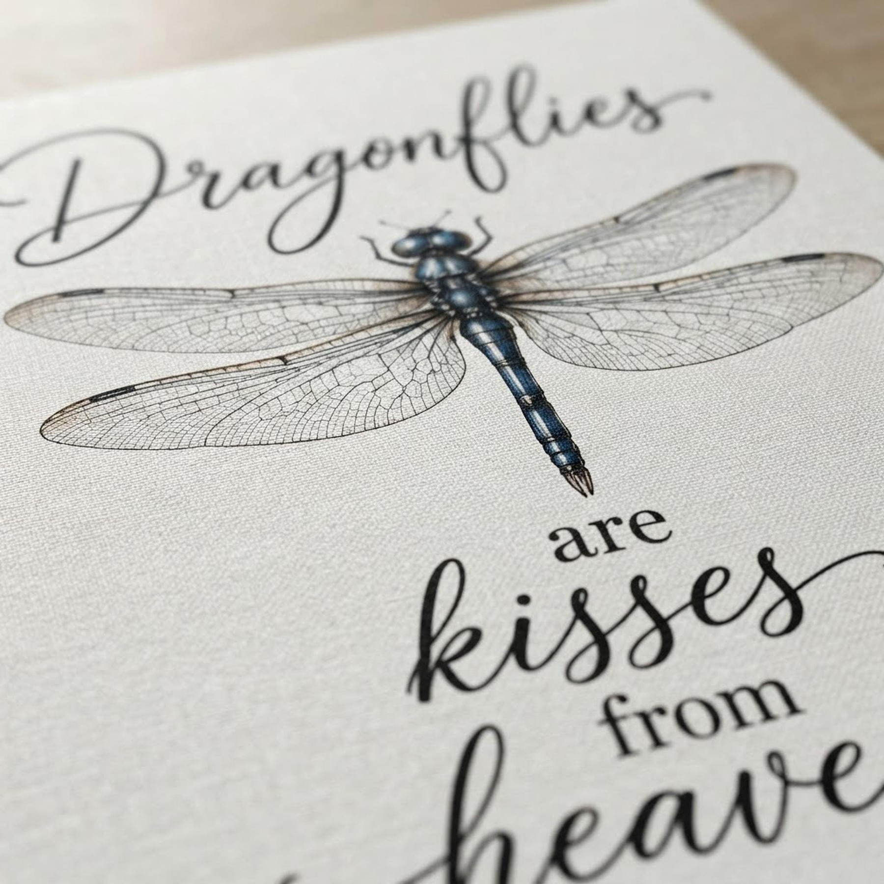 Dragonfly Wall Art, Linen Sympathy Quote with Framed Options, detail 4