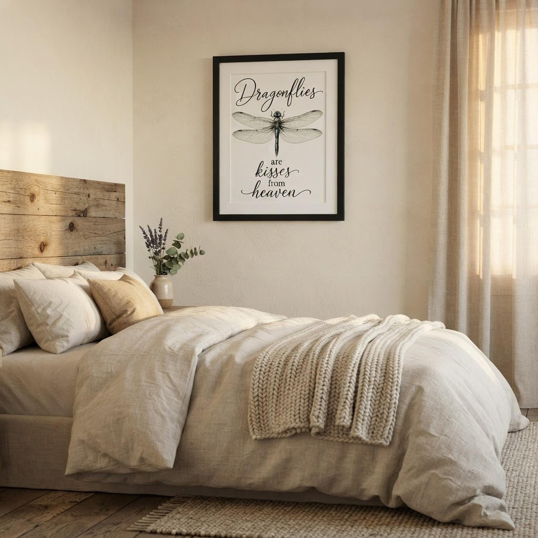 Dragonfly Wall Art, Linen Sympathy Quote with Framed Options, detail 5