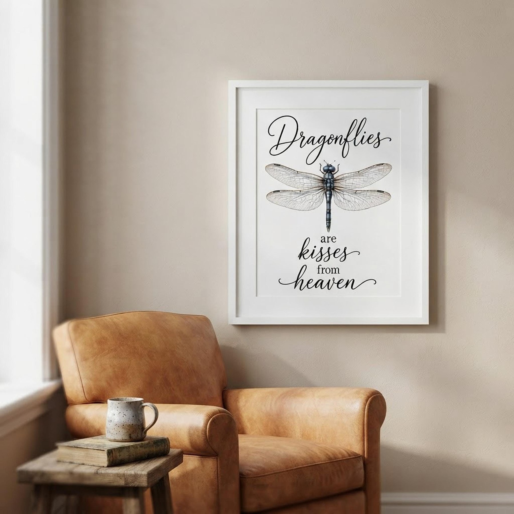 Dragonfly Wall Art, Linen Sympathy Quote with Framed Options, detail 7