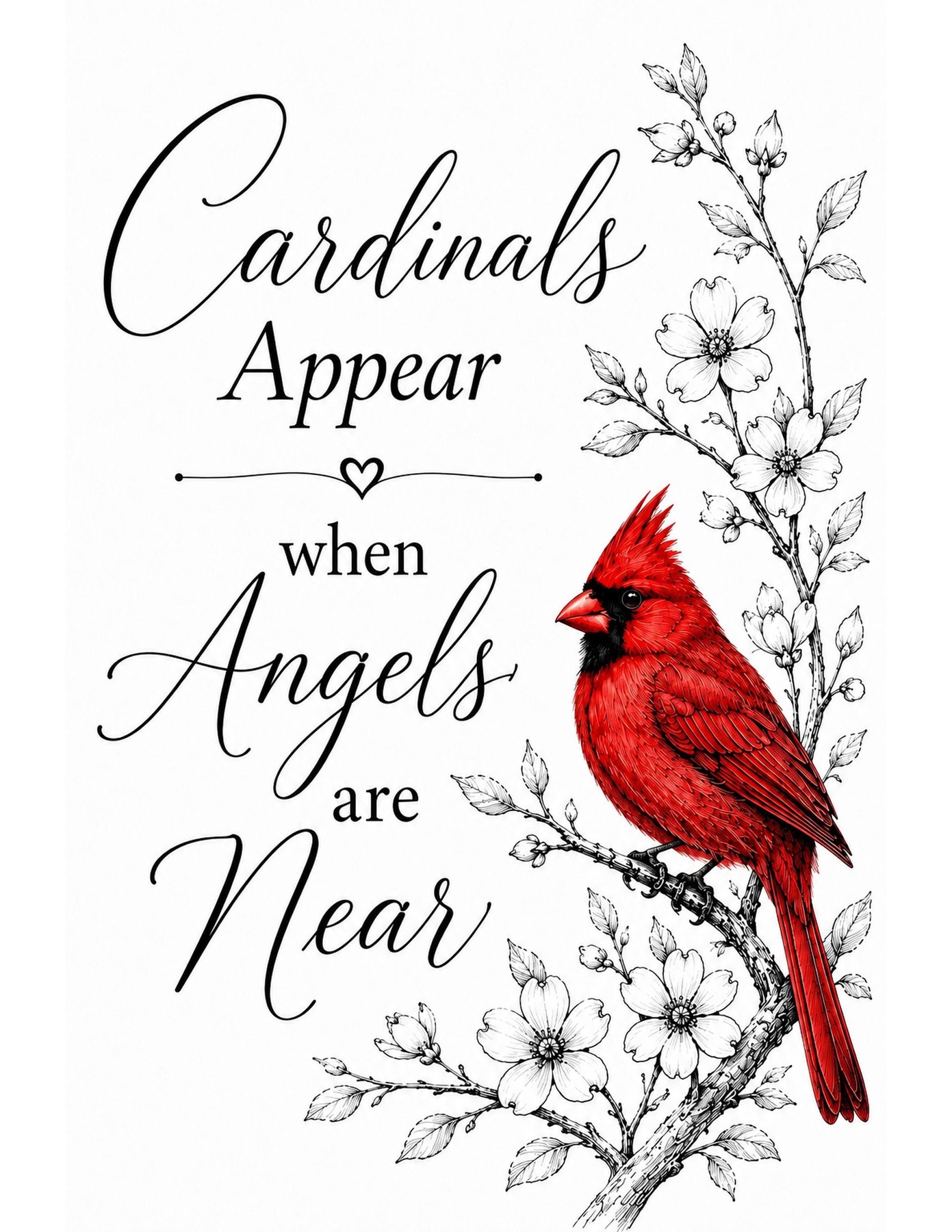 Cardinal Print, Red Bird Memorial Wall Art With Angel Quote