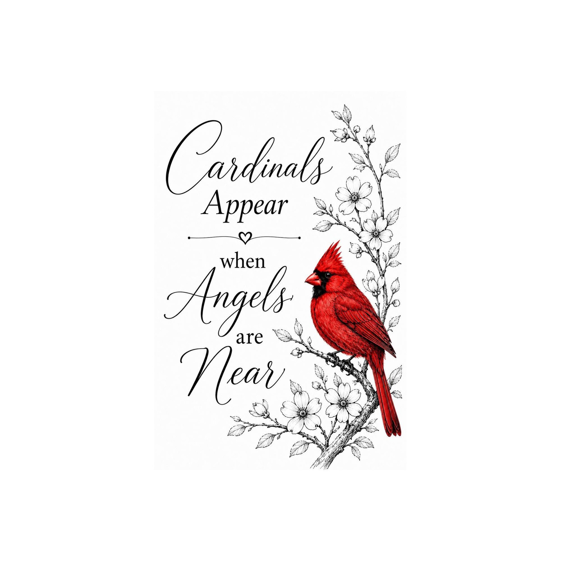 Cardinal Print, Red Bird Memorial Wall Art With Angel Quote, detail 3