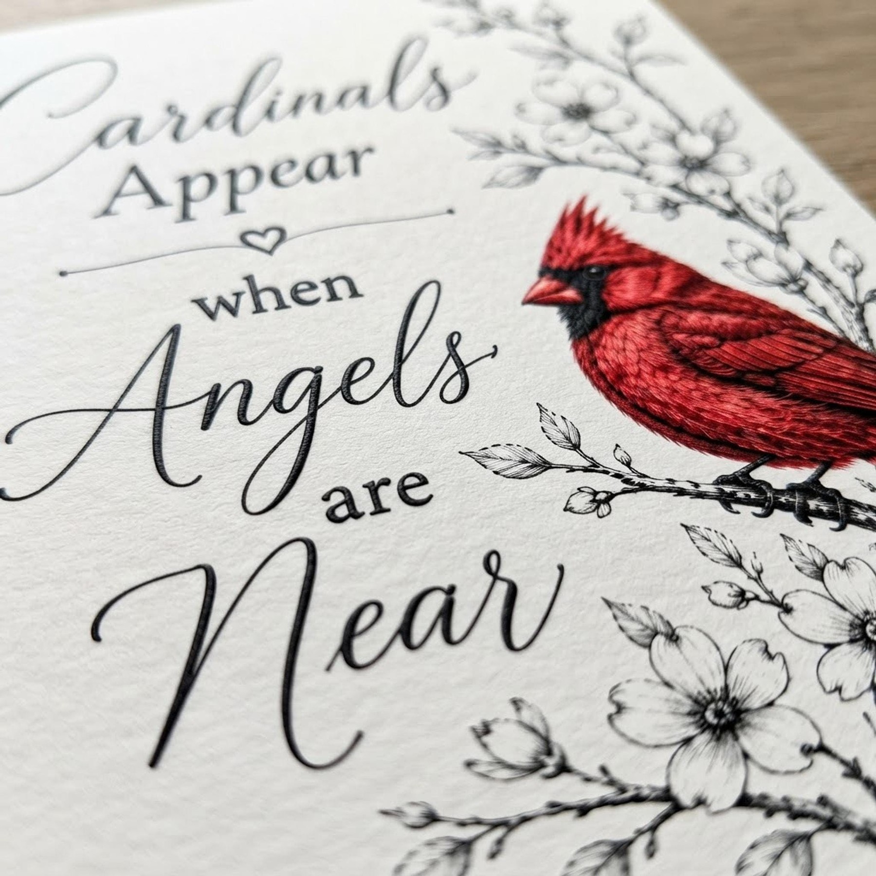 Cardinal Print, Red Bird Memorial Wall Art With Angel Quote, detail 8