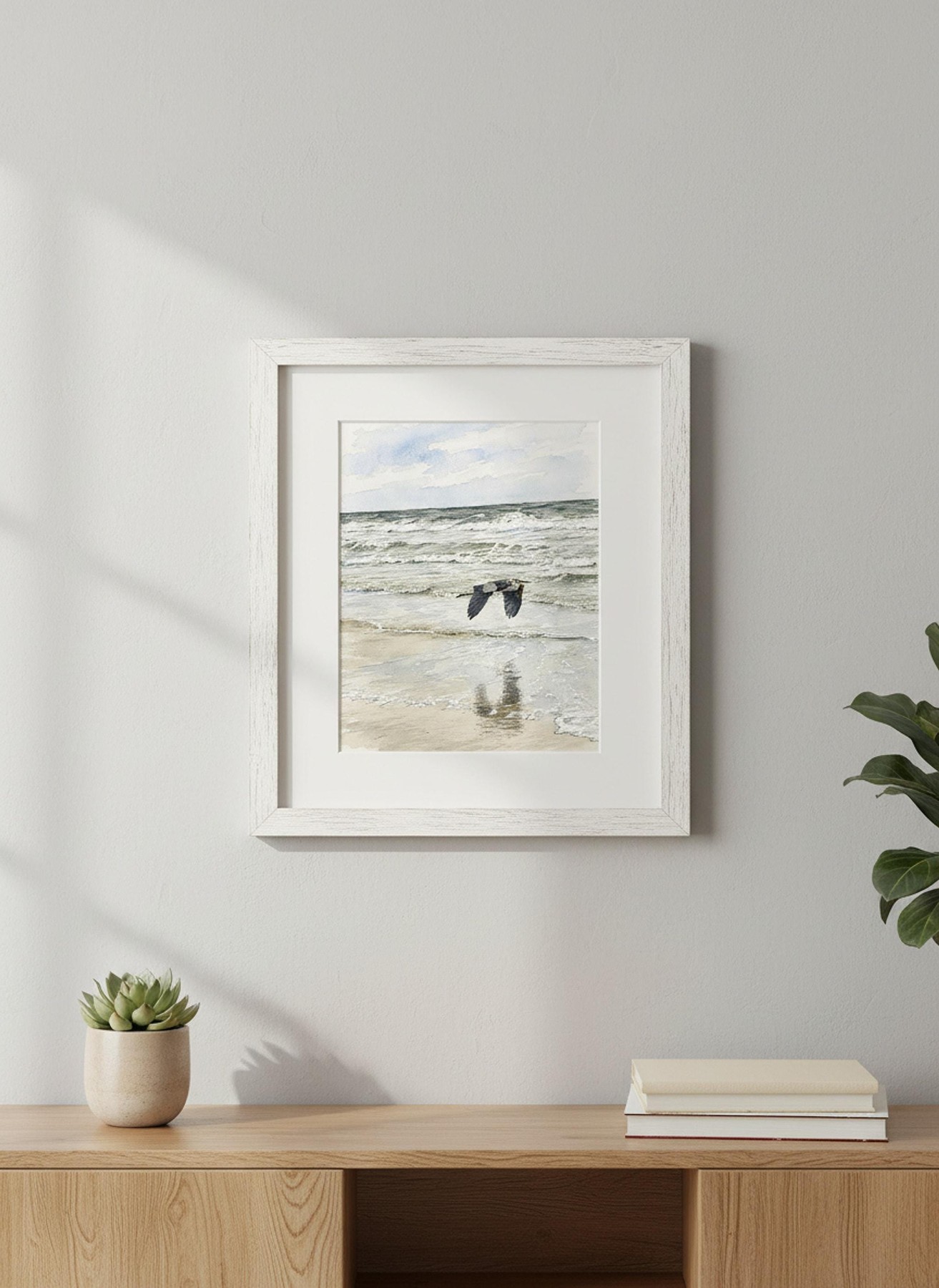Heron Wall Art, Watercolor Print of Great Blue Flying, detail 6