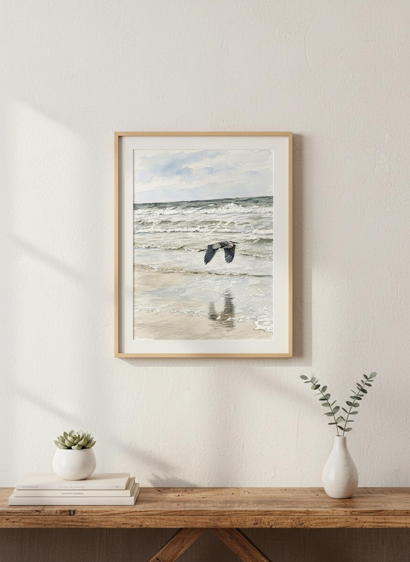 Heron Wall Art, Watercolor Print of Great Blue Flying, detail 8