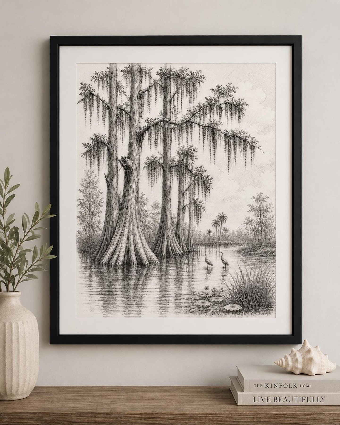 Cypress Tree Art Print, Vintage Florida Nature Sketch, detail 2