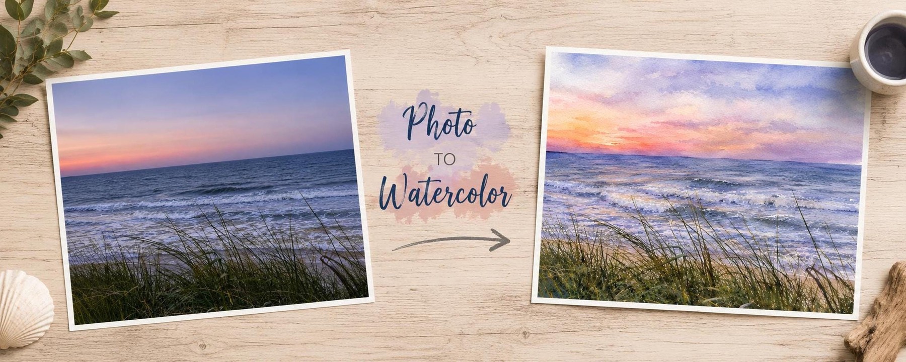 Beach Sunset Print, Watercolor Ocean Art on Matte Linen Paper, detail 3