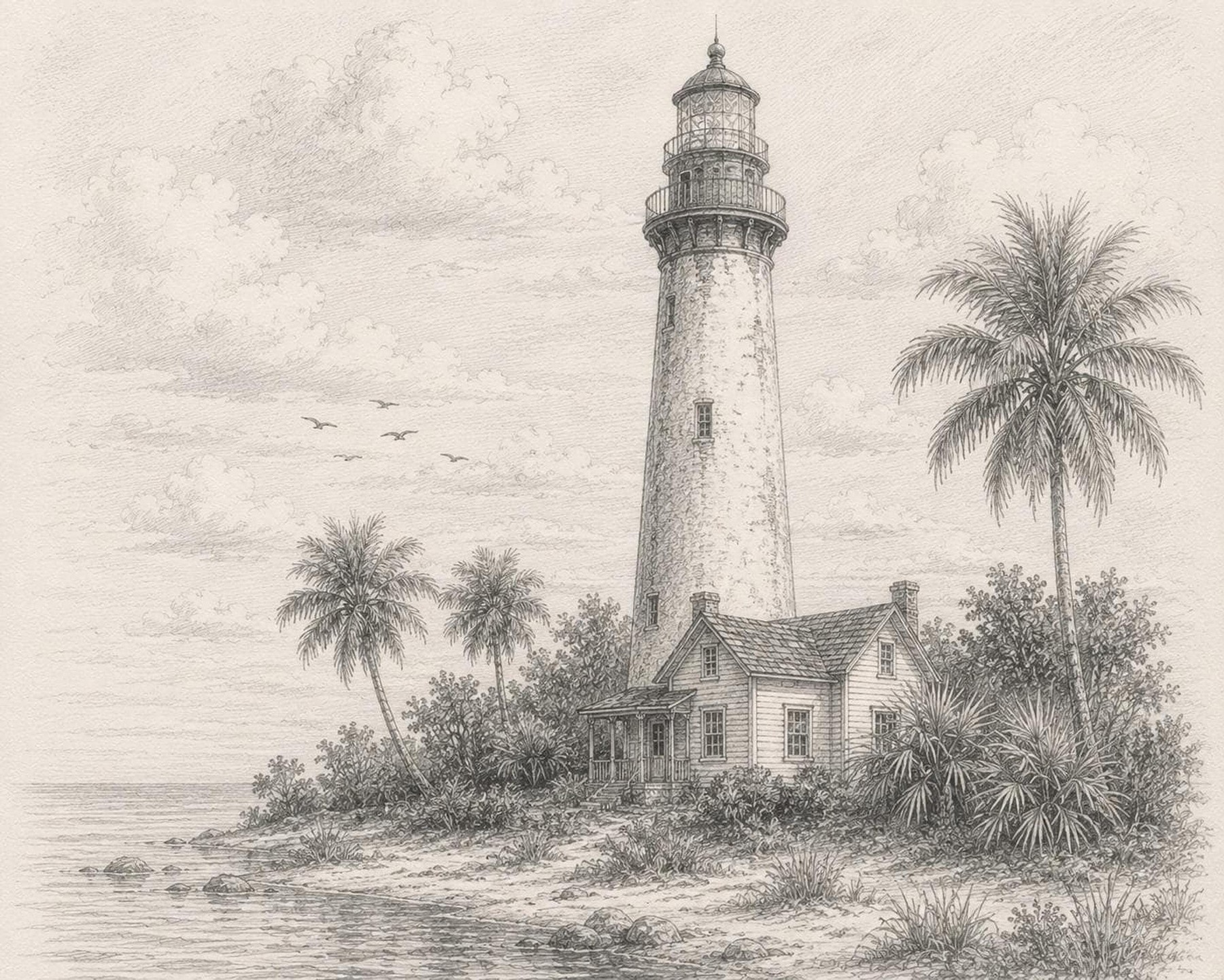 Florida Lighthouse Vintage Artwork, Old Decor Print 8.5x11