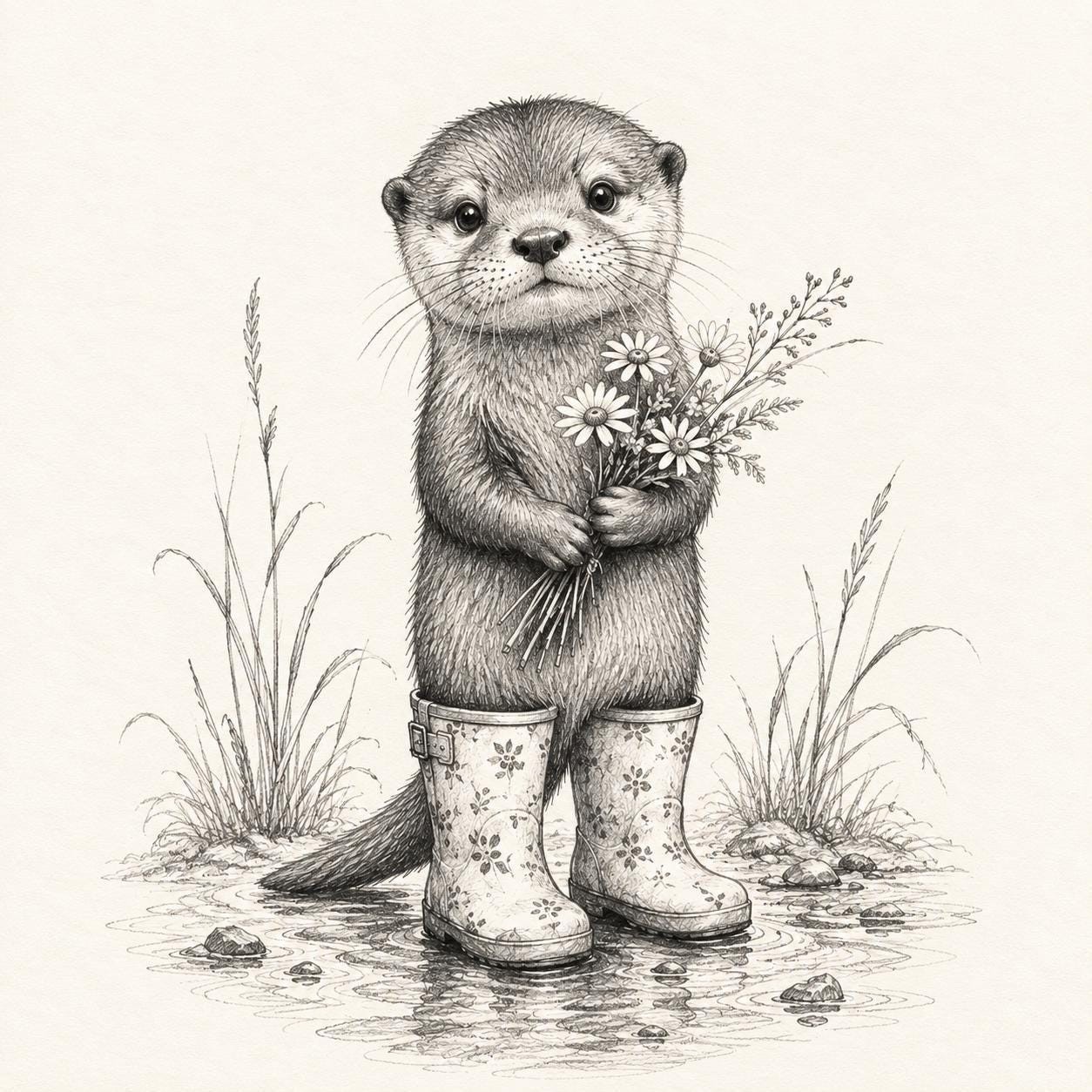 Otter Wall Art Print Cute Woodland Animal Art Otter in Rain Boots Cottagecore Nursery Decor Whimsical Nature Print