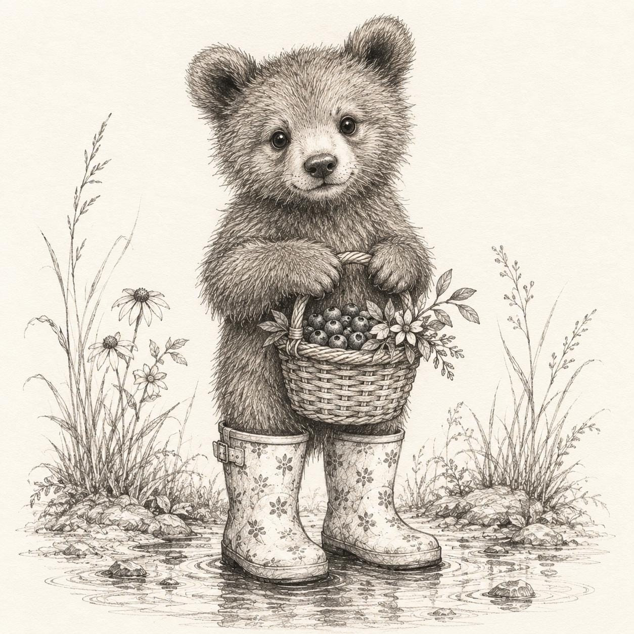 Baby bear Wall Art Print Woodland Nursery Decor Cottegecore Animal Art Rustic Nursery