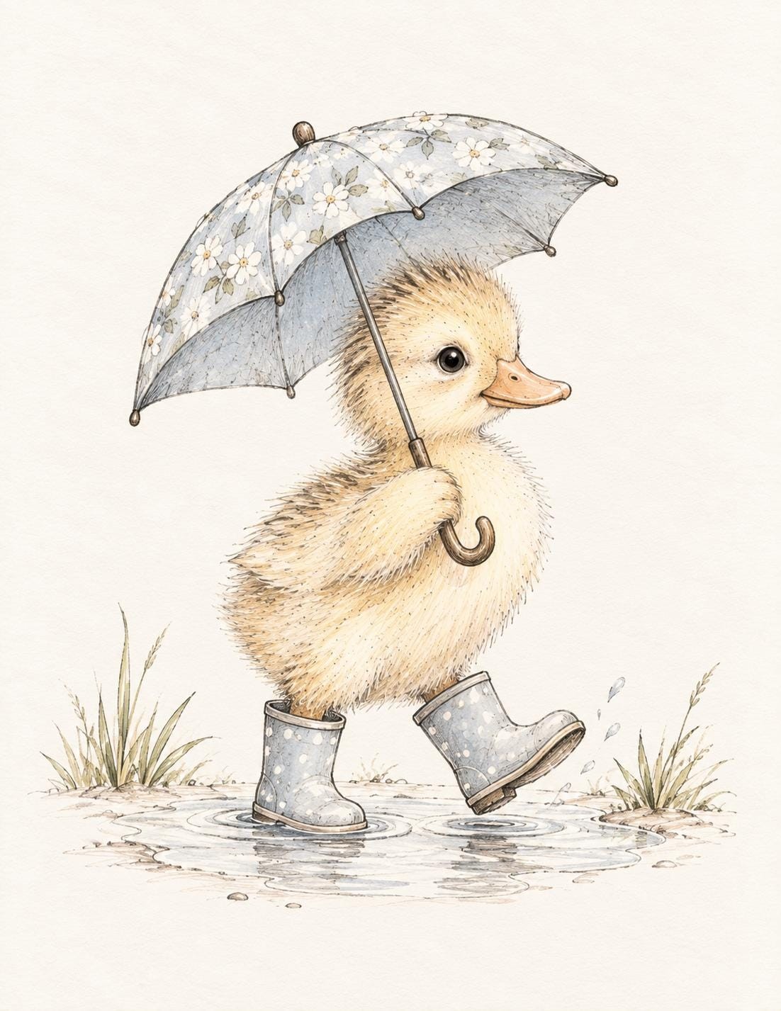 Duckling in Rain Boots Wall Art Vintage Watercolor Animal Print Baby Duck Nursery Wall Art Farmhouse Wall Decor