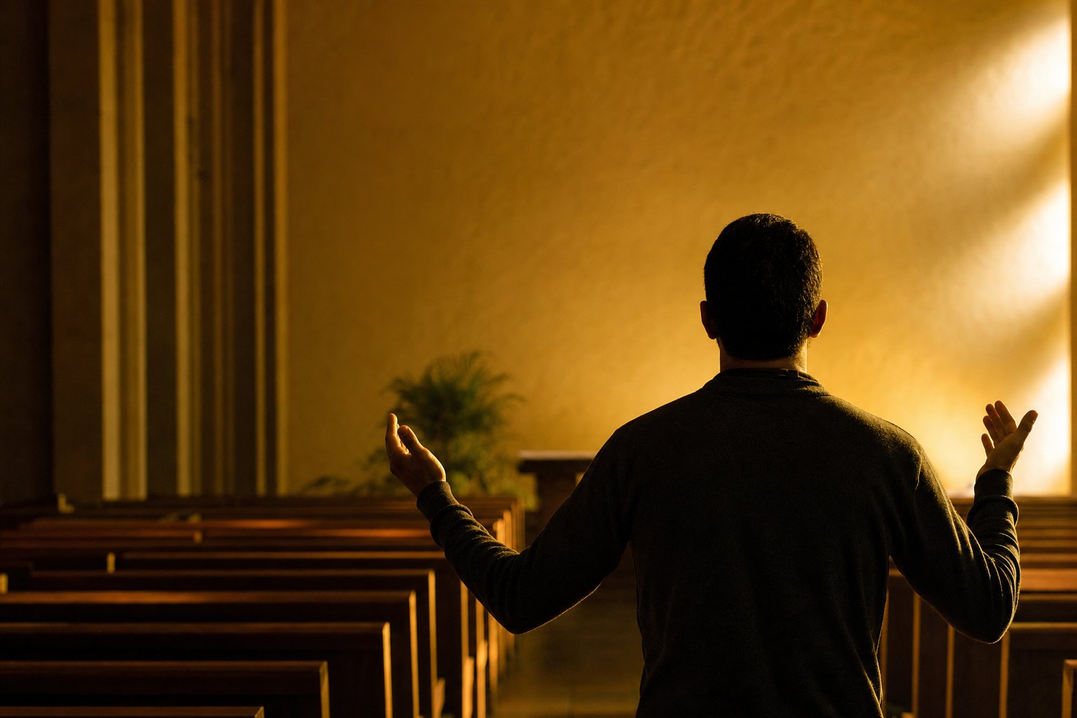 Persona adorando en silencio dentro de una iglesia