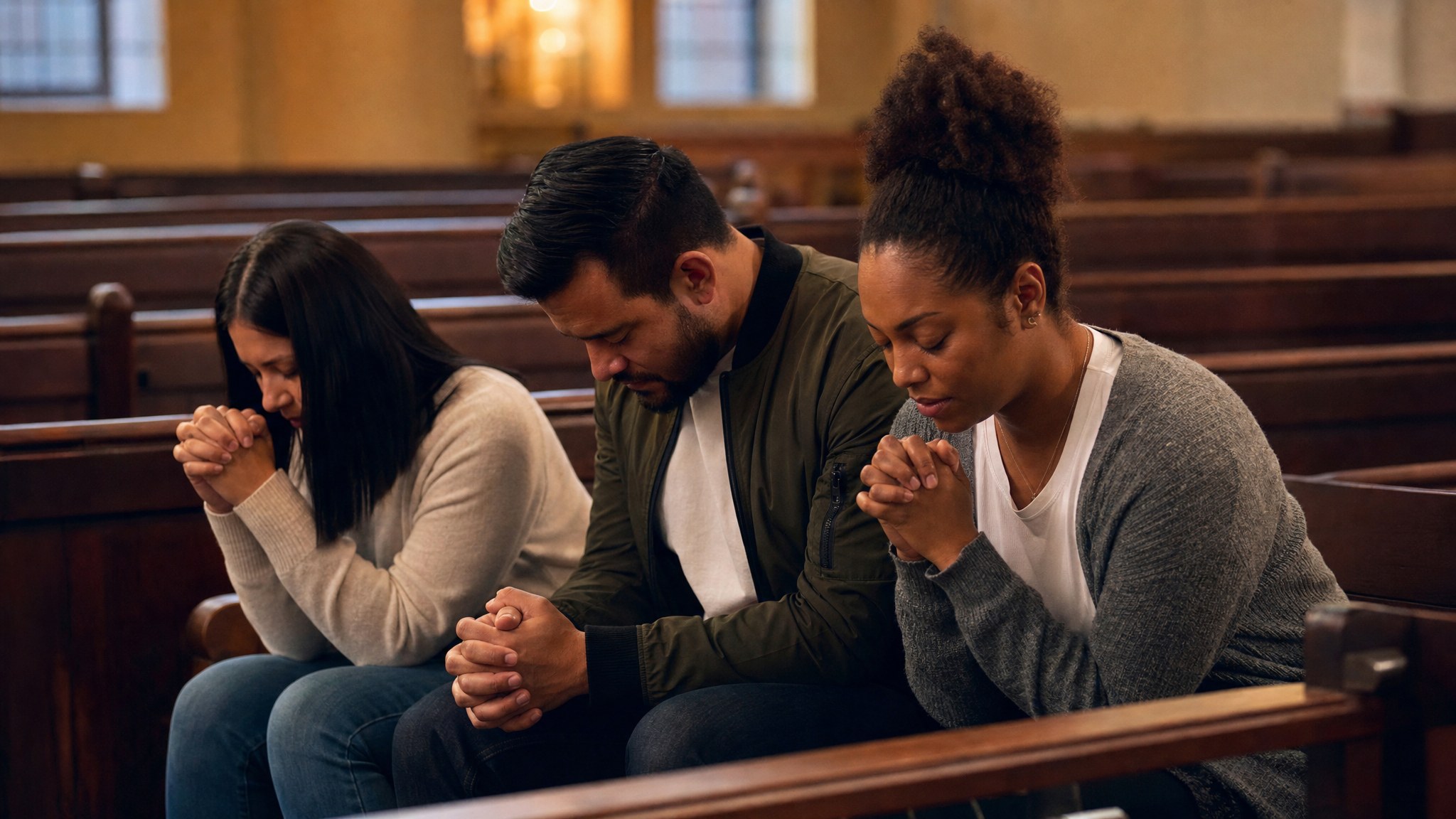 Personas reunidas en oración y adoración