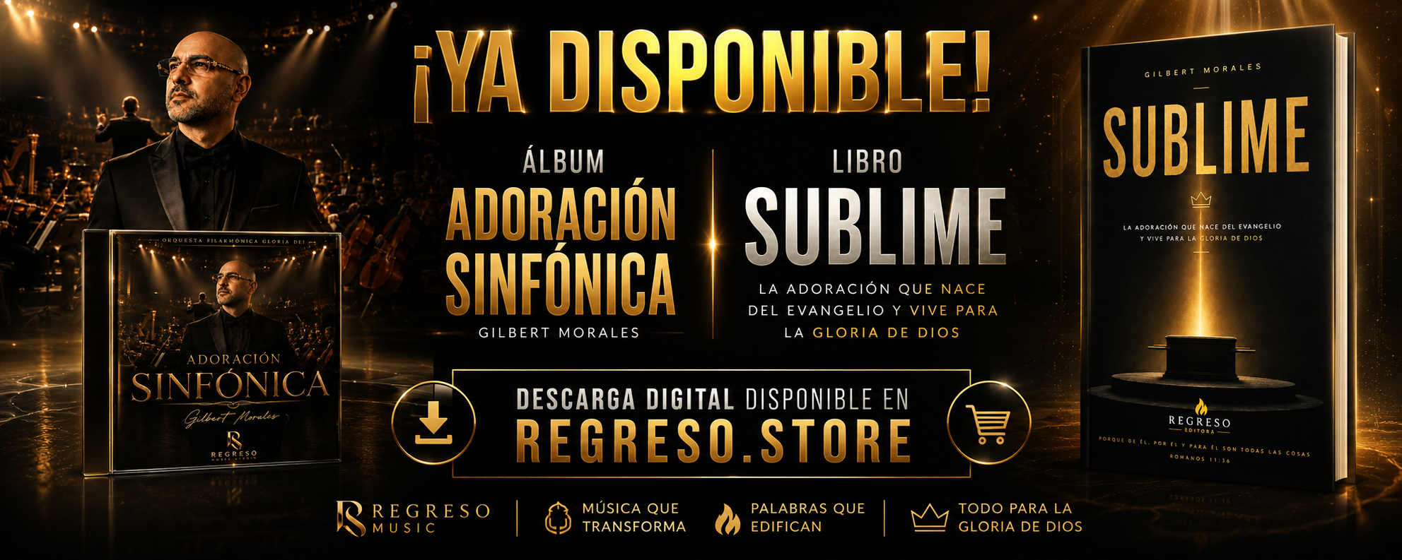 Gilbert Morales con Adoración Sinfónica y el libro SUBLIME