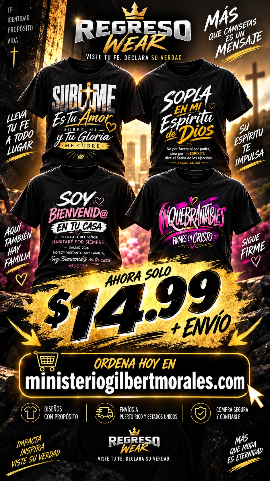 Colección Regreso Wear® con cuatro diseños de camisetas de fe