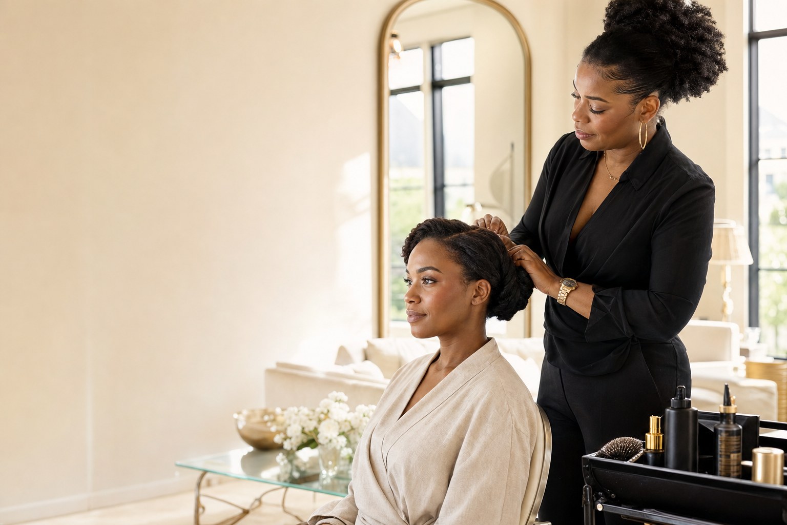 Mobile beauty service delivered in an elegant home