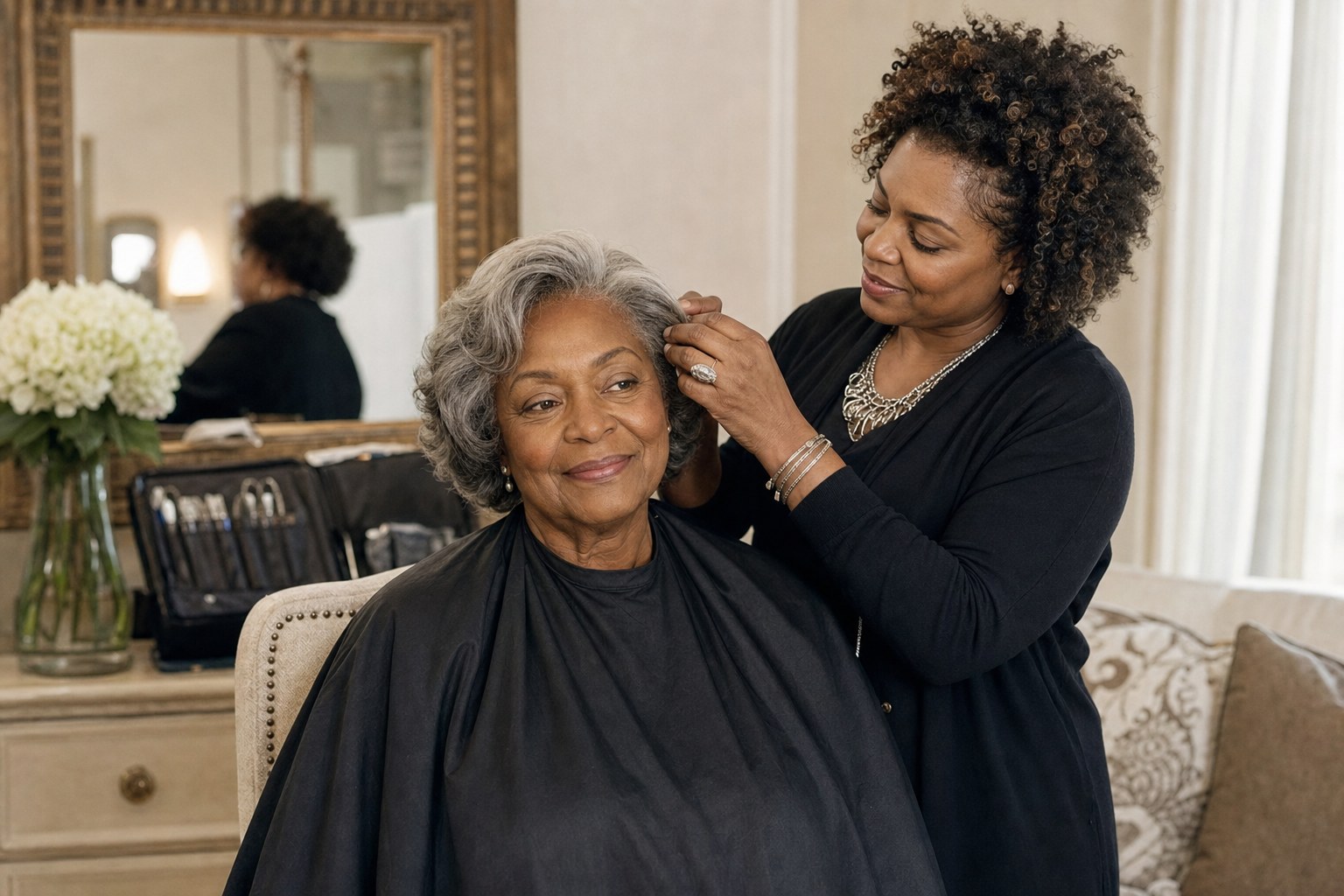 In-home senior hair styling