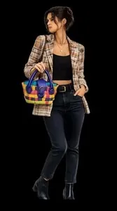 Carlo Pulicati Italy Multicolor Woven Handbag Purple Leather Basket Purse