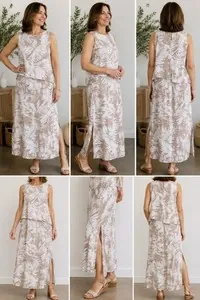 Chico's Tan & White Tropical Print Maxi Dress – Women's Size 1 (Medium)