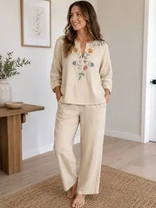 Donna Morgan Embroidered Linen Blend 2-Piece Set – Women's Size 8