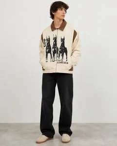 Fashion Nova Los Angeles DoFashion Nova Cream and Brown Dog Graphic Shirt Jacket