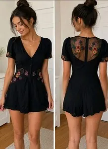 For Love & Lemons Black Floral Embroidered Romper Size Small