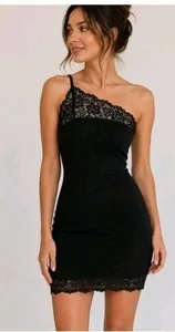 Free People Black Lace One-Shoulder Bodycon Mini Dress MediumFree People...