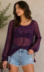 Free People Embroidered Boho Peasant Blouse - Small