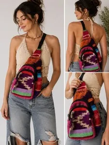 Handwoven Mini Crossbody Bag in Black and Pink