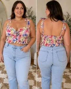 Jopra NWT Floral Tie Shoulder Peplum Crop Top Size Large