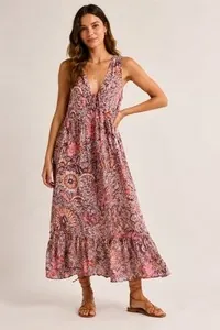 Madewell Pink & Burgundy Floral Cotton Blend Maxi Dress – Women's Size 8