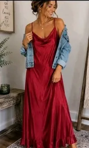NWT Ruby Red Satin Cowl Neck Maxi Dress Women's Large
