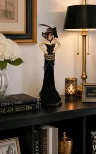 Putting On The Ritz Elegant Flapper Lady Figurine Black Beaded Dress Vintage Col