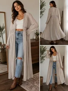 Rebellion Again Beige Embroidered Boho Maxi Duster Cardigan Size L