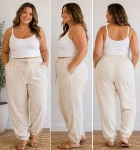 Sincerely Jules Cream Linen Blend Drawstring Jogger Pants Size X Large